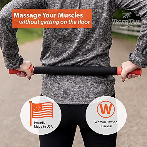 Tiger Tail 22in Massage Stick Portable Roller, Handheld, Deep Tissue Foam Roller, Body Massage and Myofascial Release Tool for Legs, Neck, Calves, Thighs, Shins & Back, The Long One 22, Made in USA - size: 22" Plus Happy Muscles eBook
