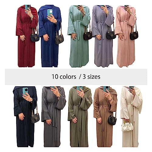 2PCS Women's Muslim Dresses Abaya Islamic Dubai Prayer Dress Robe Long Cardigan Maxi Dress - color: Black, size: Medium