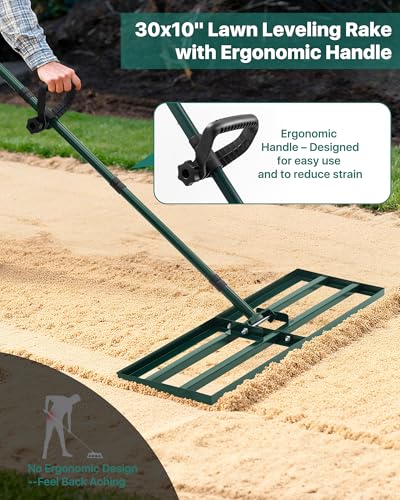Lawn Leveling Rake, 30 x 10, Yard Leveling Rake for Soil | Smooths Soil, Topsoil, Sand and Gravel for Lawn Seeding, Garden Beds, Backyard Landscaping, Paver Bases and Yard Projects - size: 30 Inches