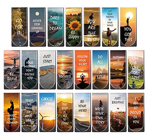 Magnetic Bookmarks, 46PCS Inspirational Slogan Nature Scenery Pattern Bookmarks, Encourage Yourself Bookmarks Bulk for Book Lovers, Women, Man, Kids, Students, Teachers, School Students