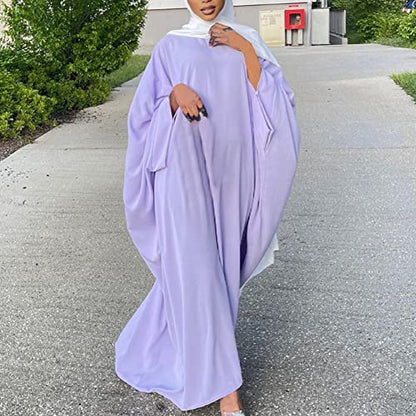 Muslim Dress for Women Pakistani Kaftan Abaya Robe + Hijab Arabic Islamic Prayer Clothes Dubai Outfits - color: Light Purple Set