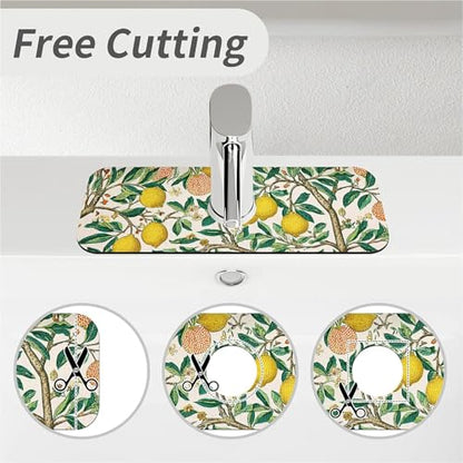 Kitchen Sink Splash Guard，Lemon tree-1 Faucet Mat Sink Gadgets-Super Absorbent Fast Drying Mat Drip Catcher for Kitchen, Bathroom,Sink Mat, Dish Drying Mat, Bathroom(15" X 5.5" ) - color: Lemon tree-1