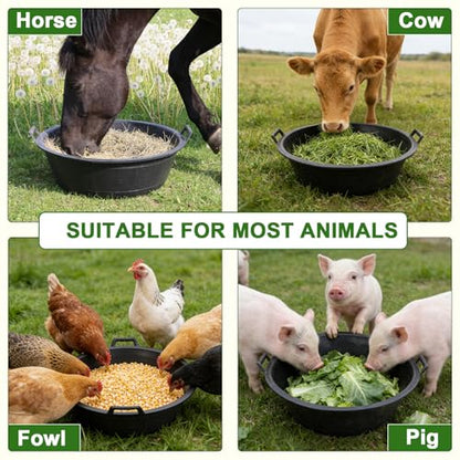 4Pcs Large Rubber and Plastic Feed Pan with Handle, 8.6 Gallon 34 Quart | Utility Horse Feed Bucket, For Cats Dogs Goats Chicken, Dust Bath Container, Animal Feeding Watering Bowl