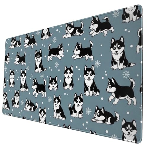 Office Home Gaming Mouse Pad Husky Puppies Snowflakes Dogs Snowflake, Large Size Waterproof Desktop Keyboard Cushion Mat - color: Pattern (157), size: 29.5L x 15.8W inches
