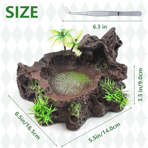kathson Resin Reptile Bowl Bearded Dragon Food Dish Lizard Water Dish Reptiles Feeding Bowls with Feeder Tweezer for Leopard Gecko Tortoise Chameleon Water Frog Hermit Crab