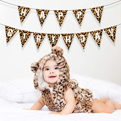 Leopard Print Pennant Banner, Animal Print Theme Party Supplies for Boys Girls Kids Home Classroom Baby Showers Birthday Parties, Leopard Color, 2" x 5" Rectangular Banner - color: Leopard Print
