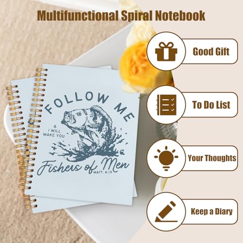WUCHJ Light Blue Retro Fish Christian Notebook, Matthew 4:19 Bible Verse Journal, Religious Scripture Spiral Notebook Journal for Note Taking, Christian Faith Based Gifts for Women Men, 5.5x8.3 Inch - color: light blue fish follow me