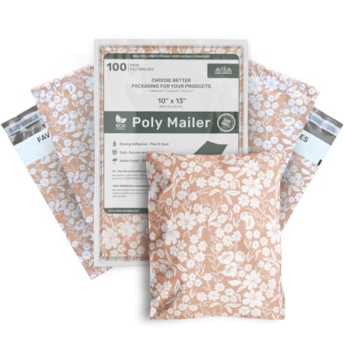 Poly Mailers 10x13 Inch 100 Pack Medium Shipping Bags Strong Thick Mailing Envelopes | Self Sealing Adhesive | Waterproof & Tear Proof | Small Business Packaging for Clothing - Floral Dusty Pink - color: Pink, size: 10x13 (100 Pack)