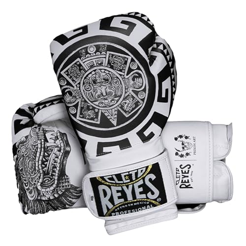 CLETO REYES Training Boxing Gloves for Men and Women with Hook and Loop Closure, Premium Synthetic Leather, MMA, Kickboxing, Muay Thai - color: Aztec Calendar White