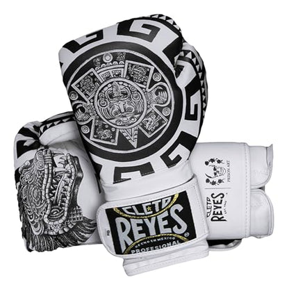 CLETO REYES Training Boxing Gloves for Men and Women with Hook and Loop Closure, Premium Synthetic Leather, MMA, Kickboxing, Muay Thai - color: Aztec Calendar White