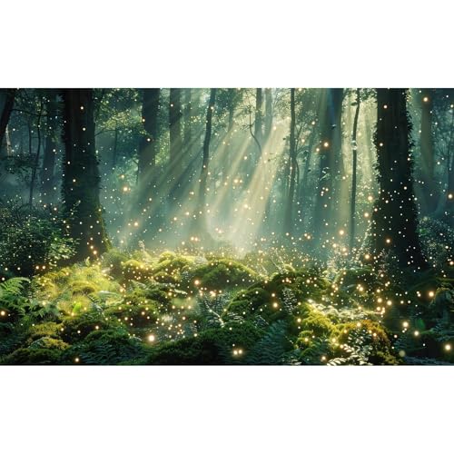 Magical Forest Scene Aquarium Background Glowing Fireflies Sunbeams Enchanted Forest Fish Tank Background Stunning Woodlands Terrarium Backgrounds Magic Rainforest Reptile Tank Backgrounds 24x16in - color: Foggy Green, size: 24(W)x16(H)in