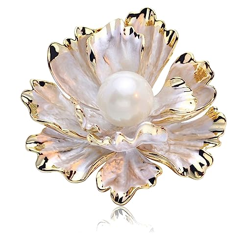 Crystal Pearl Flower Brooches Pins Fashion Beautiful Created Rhinestone Floral Brooch Good Idea for Party Dance Wedding Banquet for Elegant Women Girl - color: White Enamel Flower