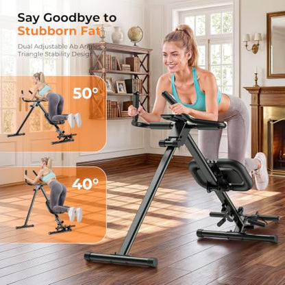 OWLSKY Ab Machine, Adjustable Ab Trainer Machine for Abs Workout at Home Gym, Foldable, Knee Protection, LCD Monitor, Device Holder, 400 LBS,Abdominal Trainer for Stomach Workout - style: Black