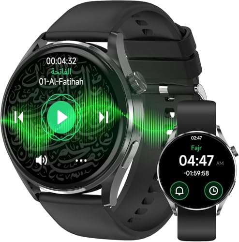 KDN Certification Azan Watch for Muslim Men Momen, 1.39" HD Touch Screen Quran Watch with 114 Full Quran Recitation, Prayer Times Reminders, Daily Azkar, Hijri Calendar, Bluetooth Call, IP68