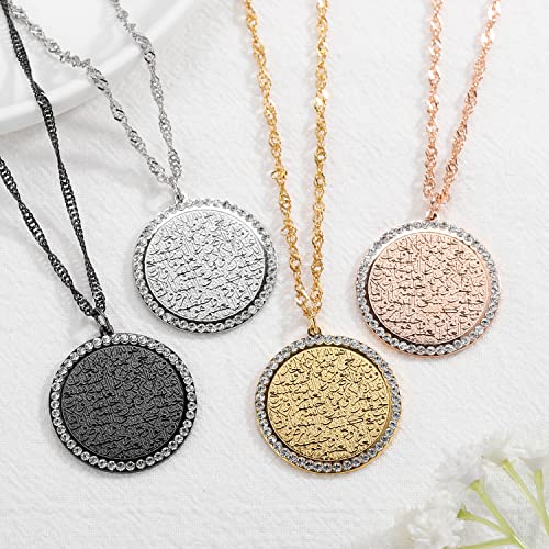 Qitian Islamic Jewelry Gifts for Women Muslim Pendant Gold Allah Arabic Necklaces Ayatul Kursi Necklace Islam Eid Ramadan Gifts for Women Men - color: Gold