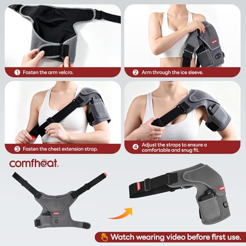 Cordless Shoulder Heating Pad with Massager, Heated Shoulder Brace | Rotator Cuff Frozen Shoulder Pain Relief Heat Wrap, 5000mAh Battery Powered 1-3H Hot Compress for Men & Women