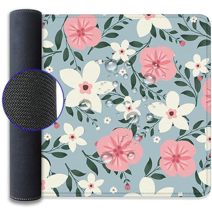 Retro White Pink Flowers Desk Pad Mouse Pad,Extended Large Gaming Floral Mouse Mat with Stitched Edges,Non-Slip Waterproof Rubber Base Mousepad for Office Work Home Desk Mat(27.5X11.8 in) - color: Retro Whitepink Flowers