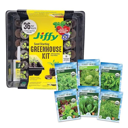 Jiffy Plant Germination Kit - Seedling Starter Trays with Seeds - 36 Cell 2 Pack - Plastic - style: 2 Greenhouse Kit and Cold Hardy Lettuce