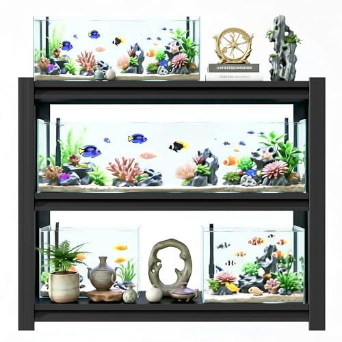 3-Tier Metal Fish Tank Stand, 47.2" W x 18" D x 39" H, Adjustable Heavy Duty Aquarium Rack, 660 lbs Capacity, Black