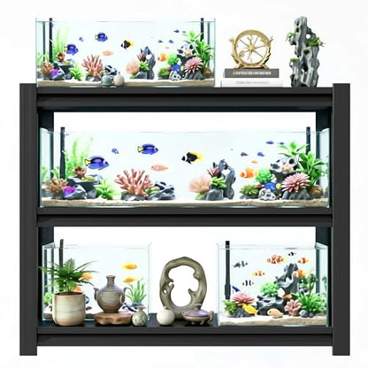 3-Tier Metal Fish Tank Stand, 47.2" W x 18" D x 39" H, Adjustable Heavy Duty Aquarium Rack, 660 lbs Capacity, Black