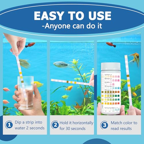 Aquarium Test Strips for Fish Tank: 9 in 1 Aquarium Water Test Kit for Freshwater - 150ct Fish Test Strips Testing Ammonia pH Nitrate Chlorine Nitrite Hardness Alkalinity Copper - size: 9 in 1 - 150 Count