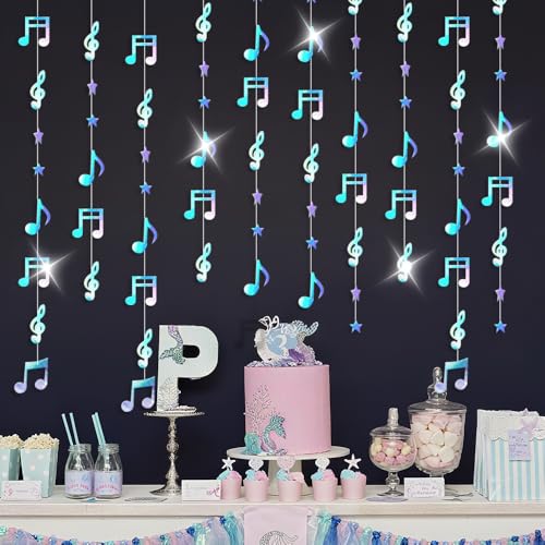 79FT Iridescent Music Note Garlands, Sparkling Holographic Hanging Musical Decorations, Ceiling Decor for Birthday, Wedding, Baby Shower, Bridal Shower & Concert, Music Party Supplies - size: 79 Iridescent Music