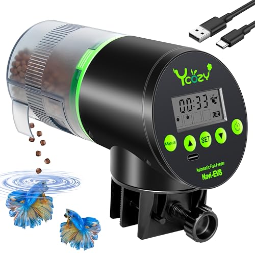 Ycozy Automatic Fish Feeder Rechargeable with USB Cable Moisture-Proof Intelligent Electric Fish/Turtle Feeder for Aquarium & Fish Tank (Rechargeable EVS) - size: Rechargeable EVS