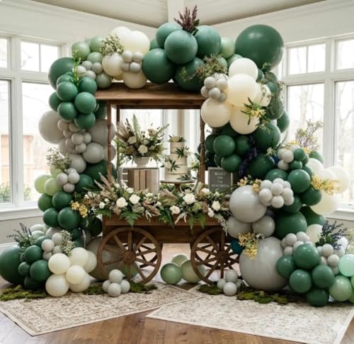 Pastel Green Balloon Garland Kit Different Sizes Double Stuffed Balloons Latex Sage Balloon Jungle Green Arch For Birthday Safari Baby Shower Gender Reveal Bridal Boho Party - color: Doubled Sage Green
