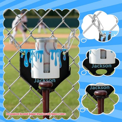 Personalized Baseball Dugout Organizer, Custom Dugout Organizer Softball with Name & Colors, Home Plate Gear Rack with Large Tumbler Cup Holder & Bat Hooks