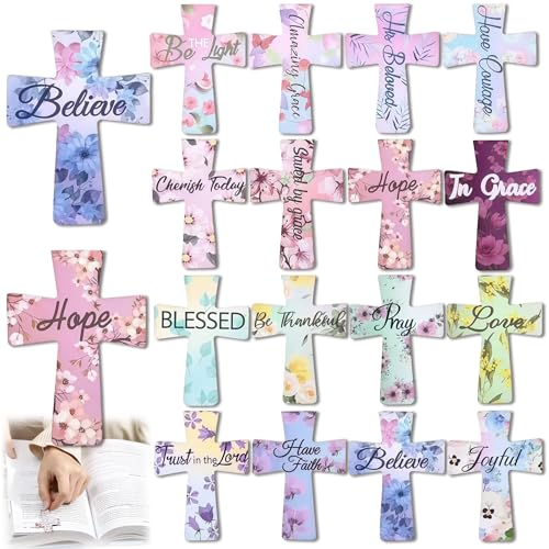 16PCS Magnetic Cross Bookmarks Gifts, Magnetic Bookmark Christian Cross Magnetic Page Markers Religious Bible Verses Bookmarks for Bible Study, Readers, Teachers, Students (B) - color: B