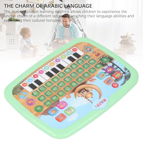 Intelligent Arabic Learning Reading Machine, Educational Toy with 28 Alphabet Words & 10 Numbers, Electronic Arabic Learning Book (Green) - color: Green