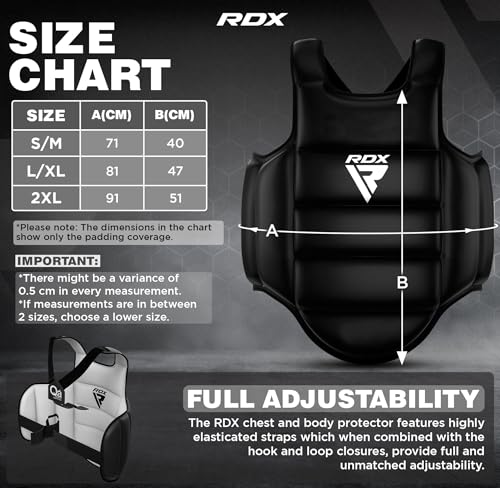 RDX Boxing Body Protector Reversible, Kickboxing MMA Muay Thai Chest Guard, Sparring Training Heavy Punching, Adjustable Shield, Martial Arts Upper Belly Protection Pad, Taekwondo TKD Vest - color: Black, size: Small-Medium