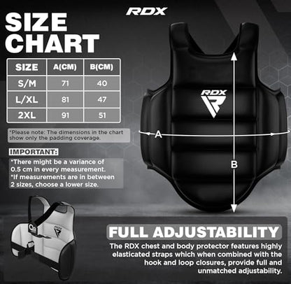 RDX Boxing Body Protector Reversible, Kickboxing MMA Muay Thai Chest Guard, Sparring Training Heavy Punching, Adjustable Shield, Martial Arts Upper Belly Protection Pad, Taekwondo TKD Vest - color: Black, size: Small-Medium