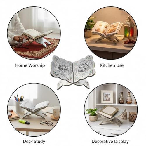 Wooden Book Stand Bible Quran Book Holder Display Rack Ramadan Shelf for Islamic Muslim Prayer Eid Ramadan Party Supplies - color: Silver