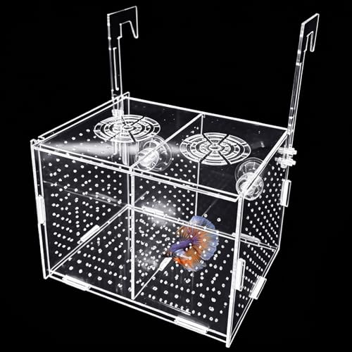 Hamiledyi Acrylic Breeding Isolation Box - Transparent Aquarium Hatchery for Guppy/Shrimp/Small Fish, Safe Nursery Tank with Air Tube & Suction Cups(7.8" × 3.9" × 3.9") - size: M(7.8" 3.9" 3.9")