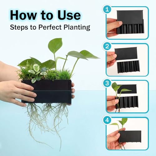 Hanging Aquarium Plant Holder, 5 Holes Plastic Aquatic Plant Cups, Fish Tank Plants Holder with Long Hook, Plants Basket for Aquarium Decoration on Top of Tank