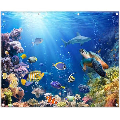 10x8ft Under The Sea Photography Backdrop Ocean Background | Underwater World, Baby Shower Party Supplies, Aquarium Coral Banner, Birthday Photo Booth, Polyester, Grommets, 1PC - size: 10'x8'