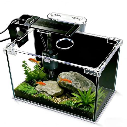 FS&AQ 5 Gallon Betta Fish Tank with Filter Light and Lid Small Aquarium Starter Kit Perfect for Desktops Offices or Beginners - size: 5 Gallon