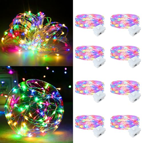 8 Pack Fairy Lights Battery Operated, 7ft 20 LED 3 Modes Speed Twinkle Mini String Lights Waterproof Silver Wire Firefly Starry Lights for Mason Jars Wedding Party Christmas Easter Decorations - color: Colorful, size: 8 Pack