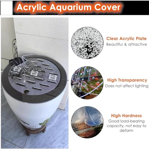 Adjustable Cat-Proof Acrylic Lid for Round Aquarium - Anti-Jump Fish Tank Cover with Cuttable Hole & Hinges, Folding Flip-Top Design for Easy Access