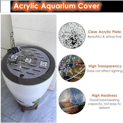 Adjustable Cat-Proof Acrylic Lid for Round Aquarium - Anti-Jump Fish Tank Cover with Cuttable Hole & Hinges, Folding Flip-Top Design for Easy Access
