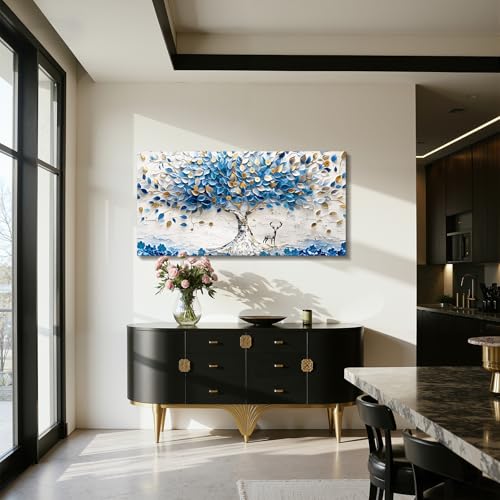 imjiayu Tree of Life Wall Art, Abstract Blue and White Tree Canvas Prints - color: Blue and White Tree, size: 40"L x 20"W