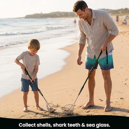 VOS Sand Sifter 2-Pack | Adjustable Handle 21"–33" | Stainless Steel Beach Scoop for Seashells, Shark Teeth & Sea Glass | Lightweight Aluminium, Rust-Resistant – Black - color: Black