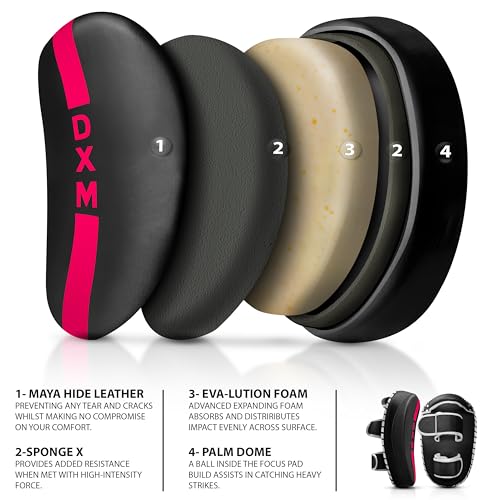 DXM SPORTS Muay Thai Pads Kickboxing Equipment Martial Arts Training Kick Pads for MMA, Taekwondo, Karate – Ideal for Kicks, Knees and Punches in Martial Arts Training (ONE PAD ONLY) - color: Black & Pink