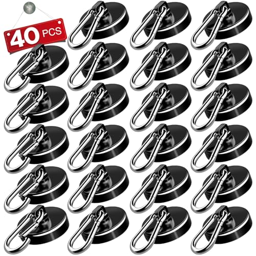 E BAVITE Carabiner Magnetic Hooks, 40Pack 110LBS Strong Black Magnetic Hooks Heavy Duty with Swivel Carabiner Hook, Great for Hanging for Cruise, Garage, Kitchen, Refrigerator, Locker 40Pack - color: Black, size: 40P