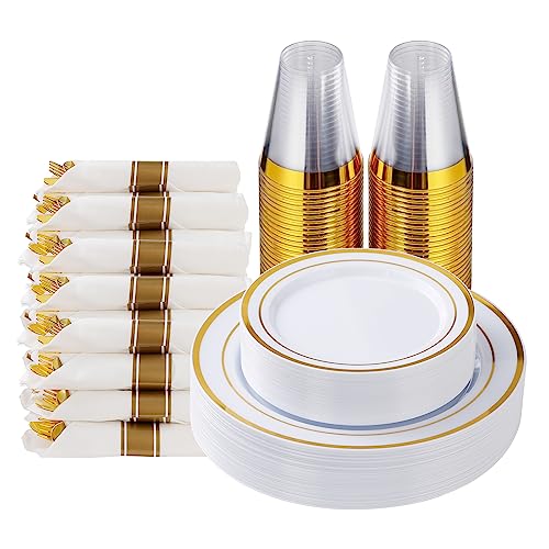 Goodluck 175 Piece Gold Plastic Dinnerware Set for 25 Guests - color: Gold, style: 175 Piece (25 guests)