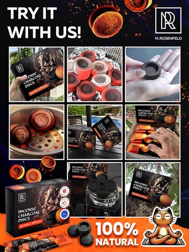 Charcoal Discs to Burn Incense - 100 pcs Charcoal for Incense Burning - 33 mm Most Quick Light Coals Tablets by M. ROSENFELD - 33 mm Resin Burner Rolls – Pack of 100 Instant Fire Coal Tablets - color: 100 Charcoal Discs