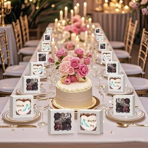 RomanticBaking 3.2" x 3.2" x 1.5" 50PCS Mini Bakery Boxes with Window - color: White