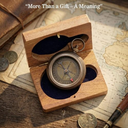 Compass – Brass Directional Vintage Compass Engraved with “Be Strong and Courageous” Joshua 1:9 Bible Verse, Baptism 2026 Communion Christian Inspirational Gifts for Women/Men - style: Be Strong 1 - Wood Case