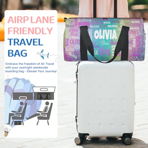 Personalized Dance Gym Bag, Aqua Blue Pink Yellow Sparkly Glittering | Custom Sport Duffel Weekender Workout Bags for Travel - color: Aqua Blue Purple